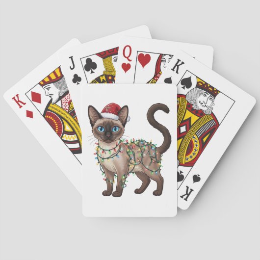 Siamese Katten Santa Hoed Kerst Lichtjes Grappig Pokerkaarten (Achterkant)