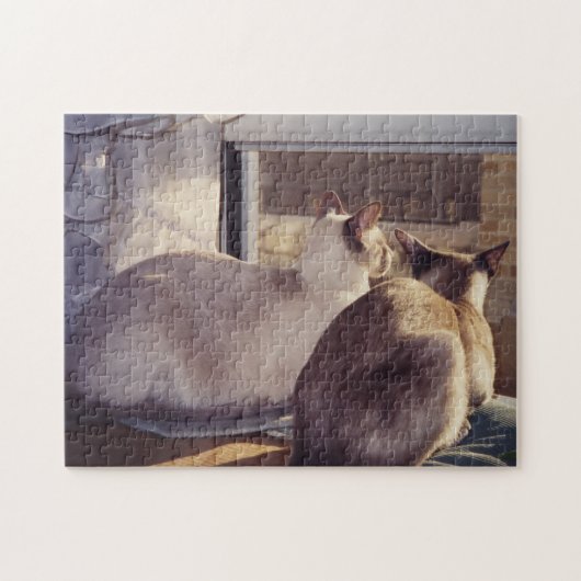 Siamese katten twee bij venster (2) legpuzzel (Horizontaal)