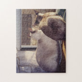 Siamese katten twee bij venster (2) legpuzzel (Verticaal)