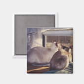 Siamese katten twee bij venster (2) magneet (Voorkant / Achterkant)