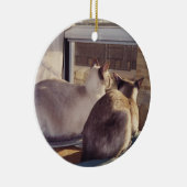 Siamese katten twee op raam (2) keramisch ornament (Rechts)