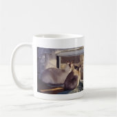 Siamese katten twee op raam (2) koffiemok (Links)