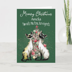 Siamese katten voor een kerstboom kerstkaart kaart