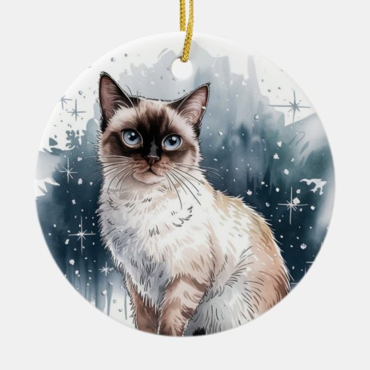 Siamese Kattencirkel Kerstmis Xmas Ornament (Voorkant)