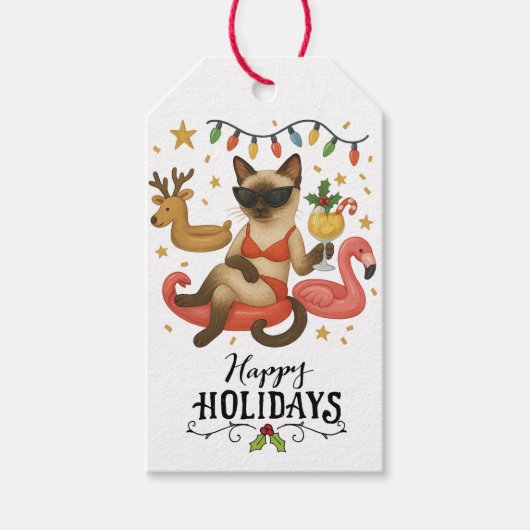 Siamese Kattenkerst in juli Strandthema Cadeaulabel (Voorkant)