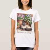 Siamese kattenliefhebber / roze petunia bloemen t-shirt (Voorkant)