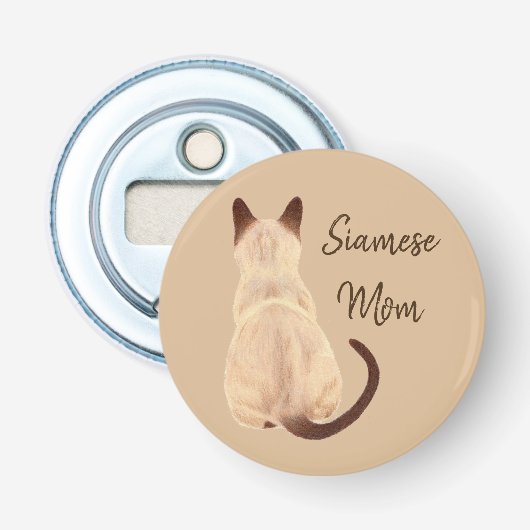 Siamese kattenmoeder Sasha Kitty kijkt weg achtera Button Flesopener (Voorkant)