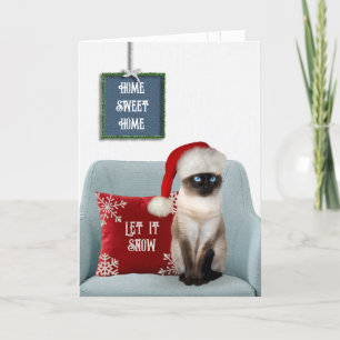Siamese kerstkat op stoel feestdagen kaart
