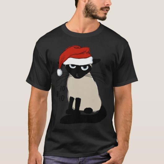 Siamese Kerstman Grappige Kerst Kitty Kat T-shirt (Voorkant)
