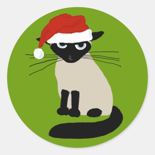 Siamese Kerstman - Grappige Kerstkat Ronde Sticker (Voorkant)