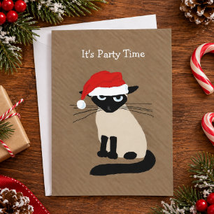 Siamese Kerstman Kat Kerstfeest Feestje Kaart