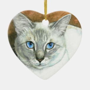 Siamese kerstversiering met kat hart keramisch ornament