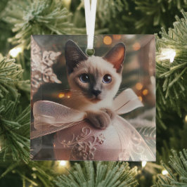 Siamese Kitten Blue Point Glass Ornament