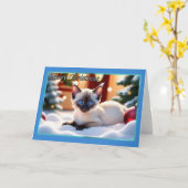 Siamese Kitten Kaart voor kerstmis (Gele Bloem)