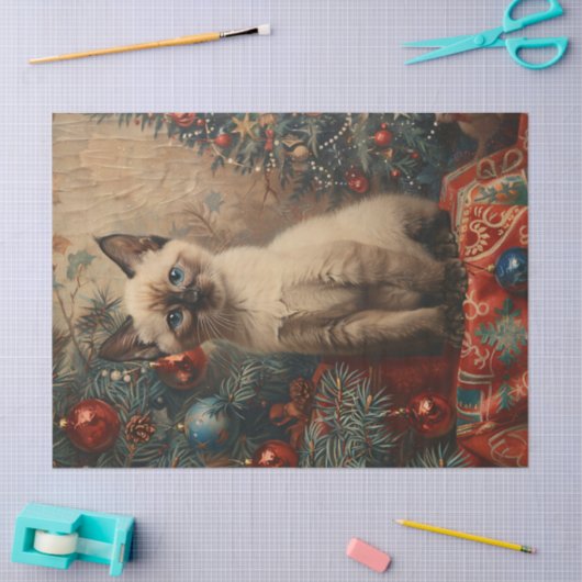 Siamese Kitten Kerst  Cat Decoupage Tissuepapier (Craft)