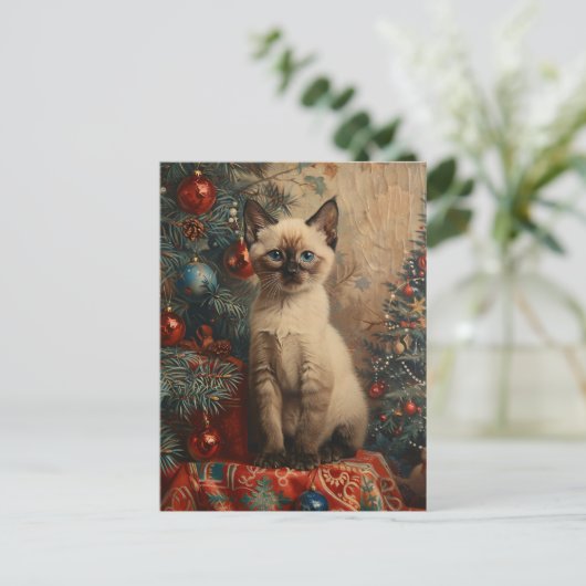 Siamese Kitten Kerst  Kat Briefkaart (Staand voorkant)