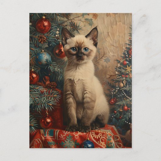 Siamese Kitten Kerst  Kat Briefkaart (Voorkant)