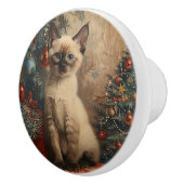 Siamese Kitten Kerst  Kat Keramische Knop (Rechts)