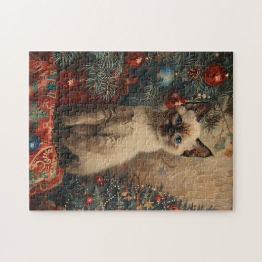 Siamese Kitten Kerst  Kat Legpuzzel (Horizontaal)