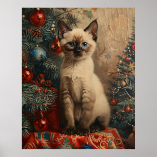 Siamese Kitten Kerst Kat Poster