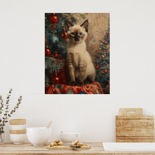 Siamese Kitten Kerst  Kat Poster (Keuken)