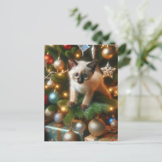 Siamese Kitten Kerstmis Briefkaart (Staand voorkant)