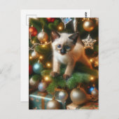 Siamese Kitten Kerstmis Briefkaart (Voorkant / Achterkant)