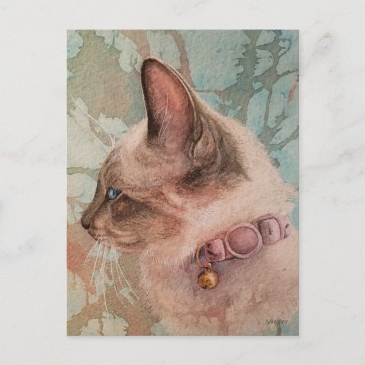 Siamese Kitten Pink Collar Waterverf Art Briefkaar Briefkaart (Voorkant)