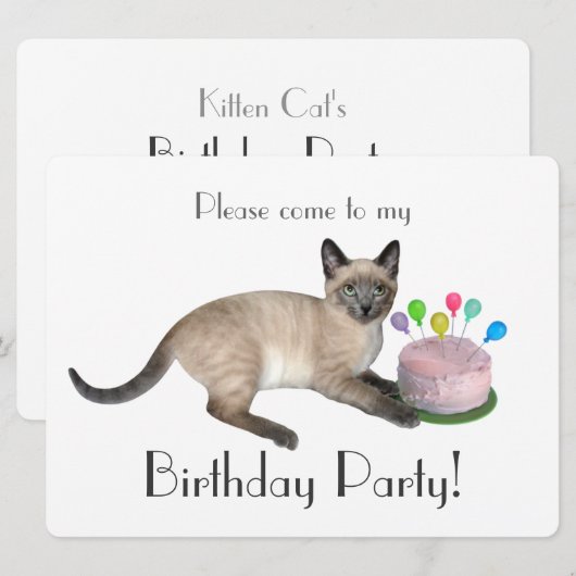 Siamese kitten verjaardagsfeestje uitnodiging (Voorkant / Achterkant)