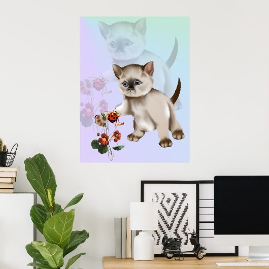 Siamese Kitten VS Ladybug Poster (Thuiskantoor)