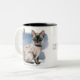 Siamese Kitten Waterverf schilderen | Jouw namen t Tweekleurige Koffiemok