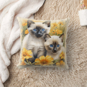 Siamese Kittens met Gele Bloemen Kussen
