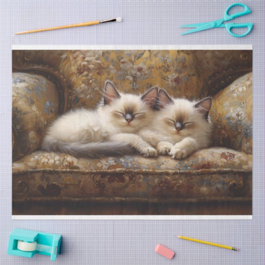Siamese Kittens Napping  Couch Decoupage Tissuepapier (Craft)