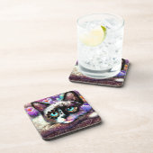 Siamese Kitty Cat Crocus Floral Paarse Blauwgroen Bier Onderzetter (Rechterzijde)