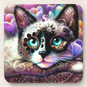 Siamese Kitty Cat Crocus Floral Paarse Blauwgroen Bier Onderzetter (Voorkant)