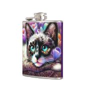 Siamese Kitty Cat Crocus Floral Paarse Blauwgroen Heupfles (Links)
