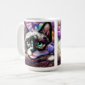 Siamese Kitty Cat Crocus Floral Paarse Blauwgroen  Koffiemok (Voorkant links)