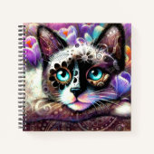 Siamese Kitty Cat Crocus Floral Paarse Blauwgroen  Notitieboek (Voorkant)