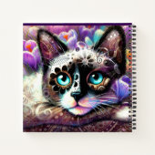 Siamese Kitty Cat Crocus Floral Paarse Blauwgroen  Notitieboek (Achterkant)