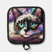 Siamese Kitty Cat Crocus Floral Paarse Blauwgroen Pannenlap (Voorkant)