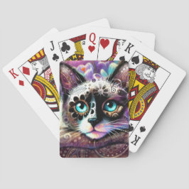 Siamese Kitty Cat Crocus Floral Paarse Blauwgroen  Pokerkaarten