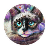 Siamese Kitty Cat Crocus Floral Paarse Blauwgroen  Snijplank (Voorkant)