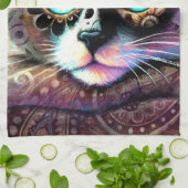 Siamese Kitty Cat Crocus Floral Paarse Blauwgroen Theedoek (Gevouwen)