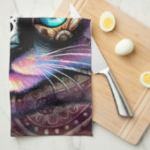 Siamese Kitty Cat Crocus Floral Paarse Blauwgroen Theedoek (Quarter Fold)