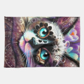 Siamese Kitty Cat Crocus Floral Paarse Blauwgroen Theedoek (Horizontaal)