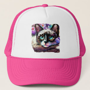 Siamese Kitty Cat Crocus Floral Paarse Blauwgroen Trucker Pet