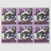 Siamese Kitty Cat Krokus Bloemige Paarse Decoupage Tissuepapier (Voorkant)