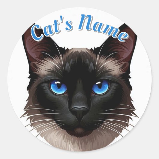 Siamese langharige kat · Voeg een naam toe Ronde Sticker (Voorkant)