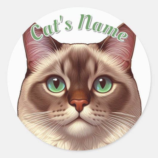  Siamese langharige kat · Voeg een naam toe Ronde Sticker (Voorkant)