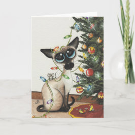 Siamese Lichten van Kerstmis van de Kat door Feestdagen Kaart